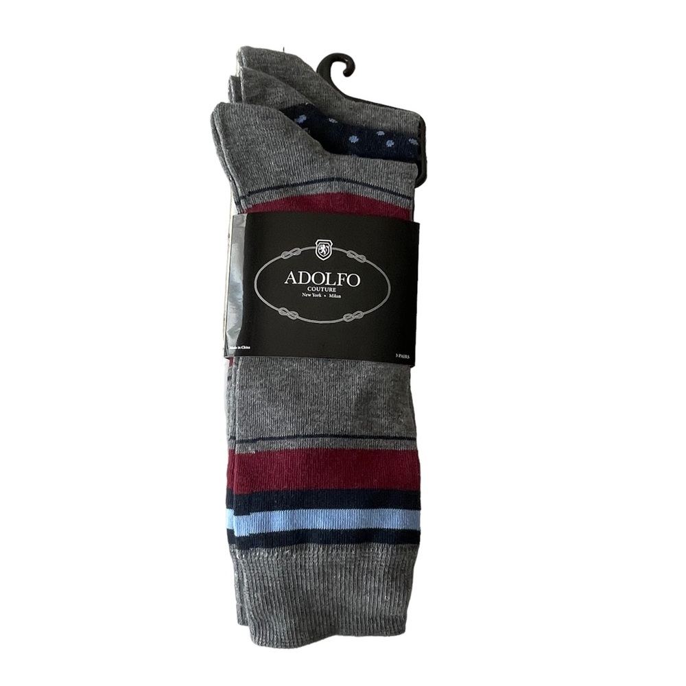 Men's ADOLFO Couture Dress Socks Gray with Stripes Dots 3-Pair Pack Size 10-13